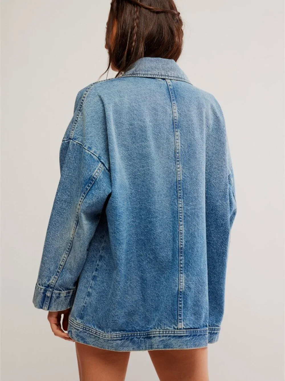 Free People Oversized Light Blue Denim Jean Jacket - Picture 3 of 6